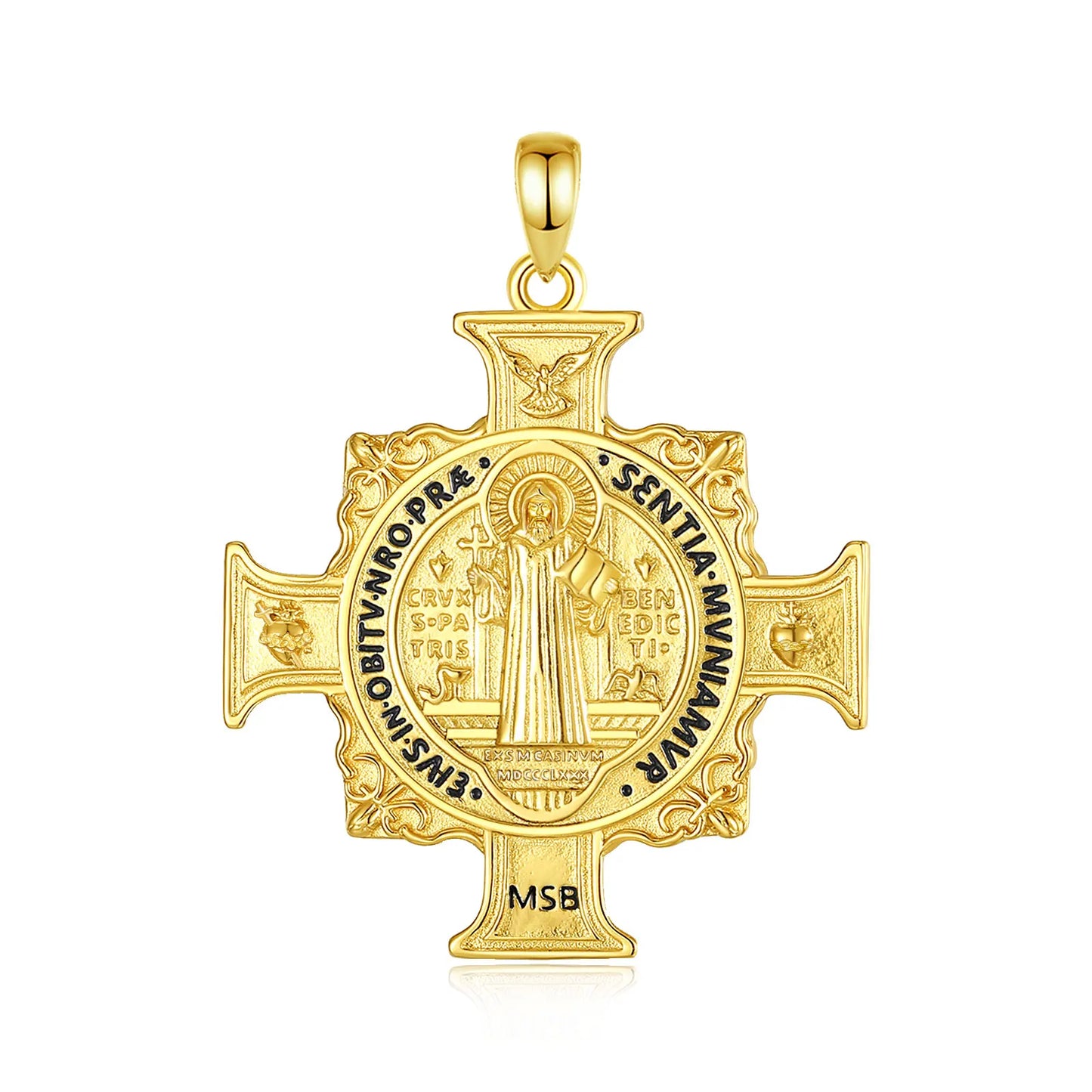 Collier Eudora en argent sterling 925 avec pendentif croix et médaille de Saint Benoît – Plaqué or 18 carats | Bijou de protection chrétien pour homme