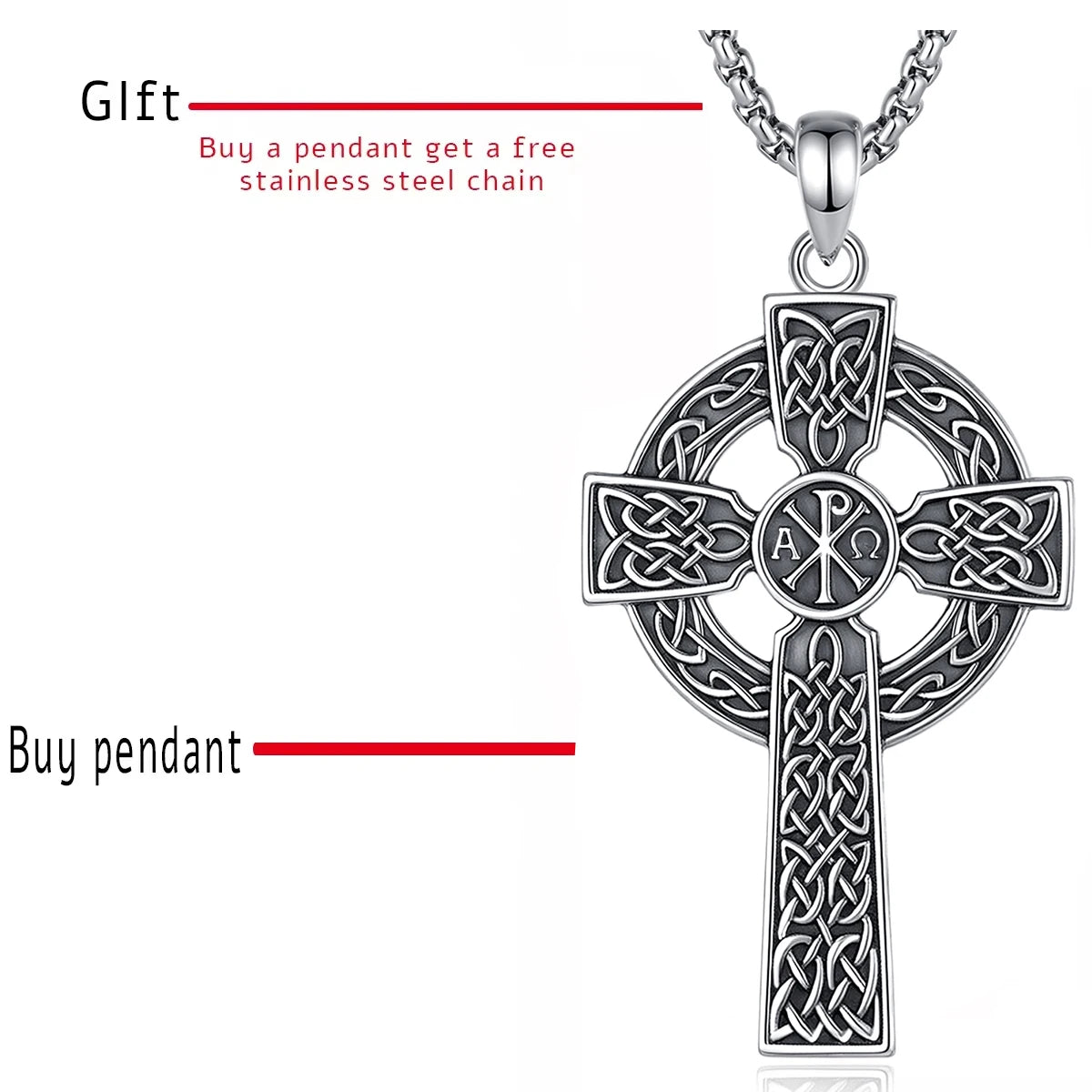 Collier croix nœud celtique en argent sterling 925 Eudora – Pendentif Chi Rho vintage | Bijou religieux chrétien, cadeau pour femmes et hommes