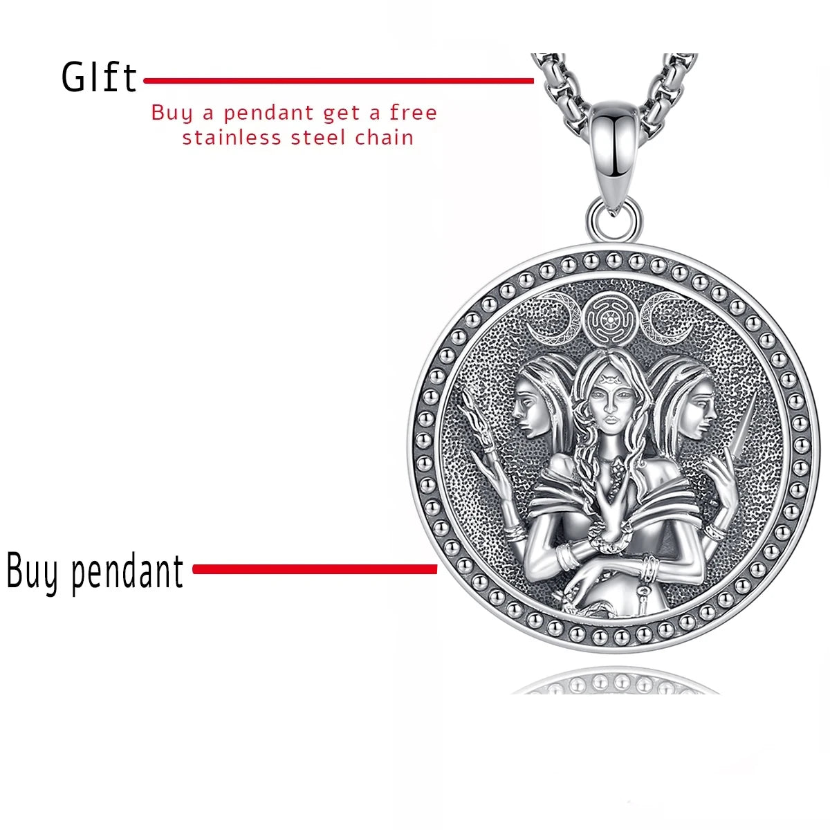 Collier Eudora en argent sterling 925, pendentif amulette Hécate, triple lune | Bijou païen wiccan, cadeau pour femme