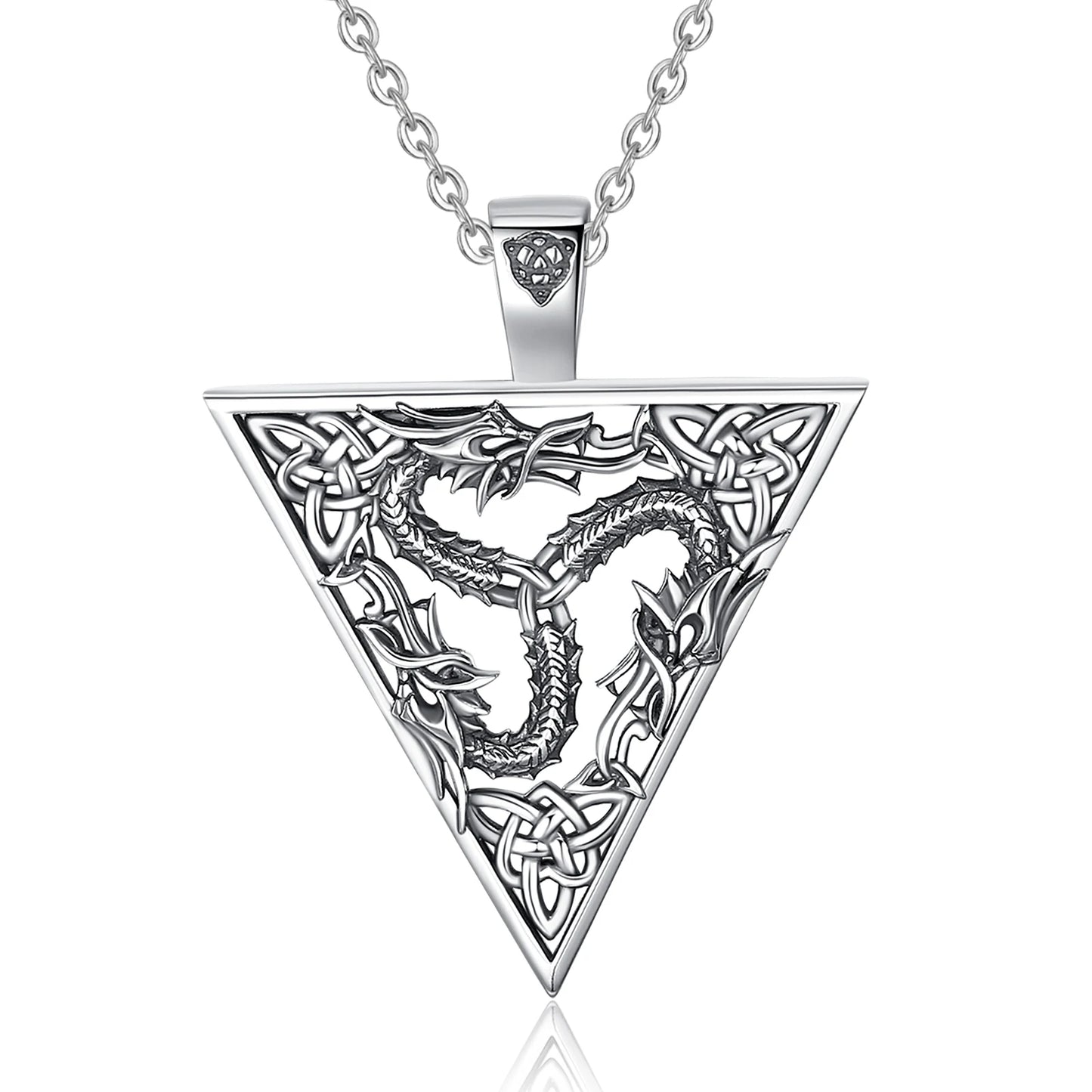 Collier Dragon en argent sterling 925 Eudora – Pendentif amulette Triquetra en spirale à nœud celtique | Bijou païen Wicca, cadeau pour femmes et hommes
