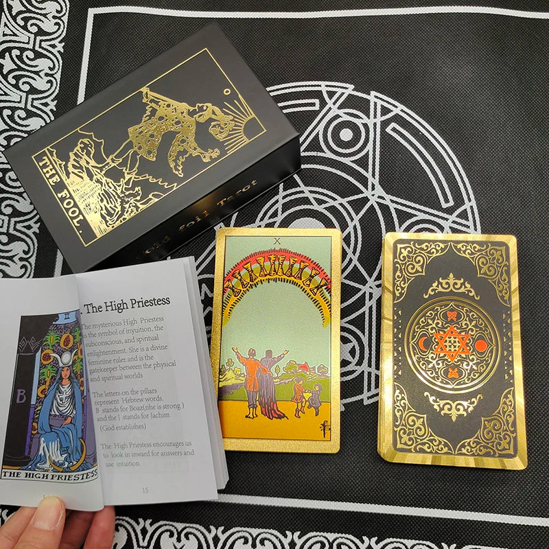 Black Gold Foil Tarot Cards – Plastic Rider Oracle Deck (New Version)