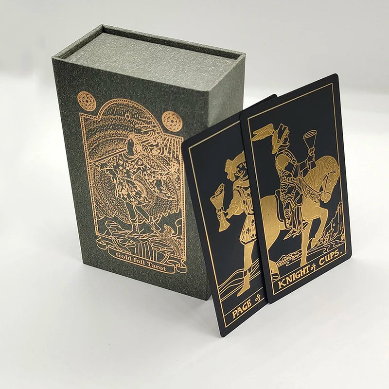 Black Gold Foil Tarot Cards – Plastic Rider Oracle Deck (New Version)