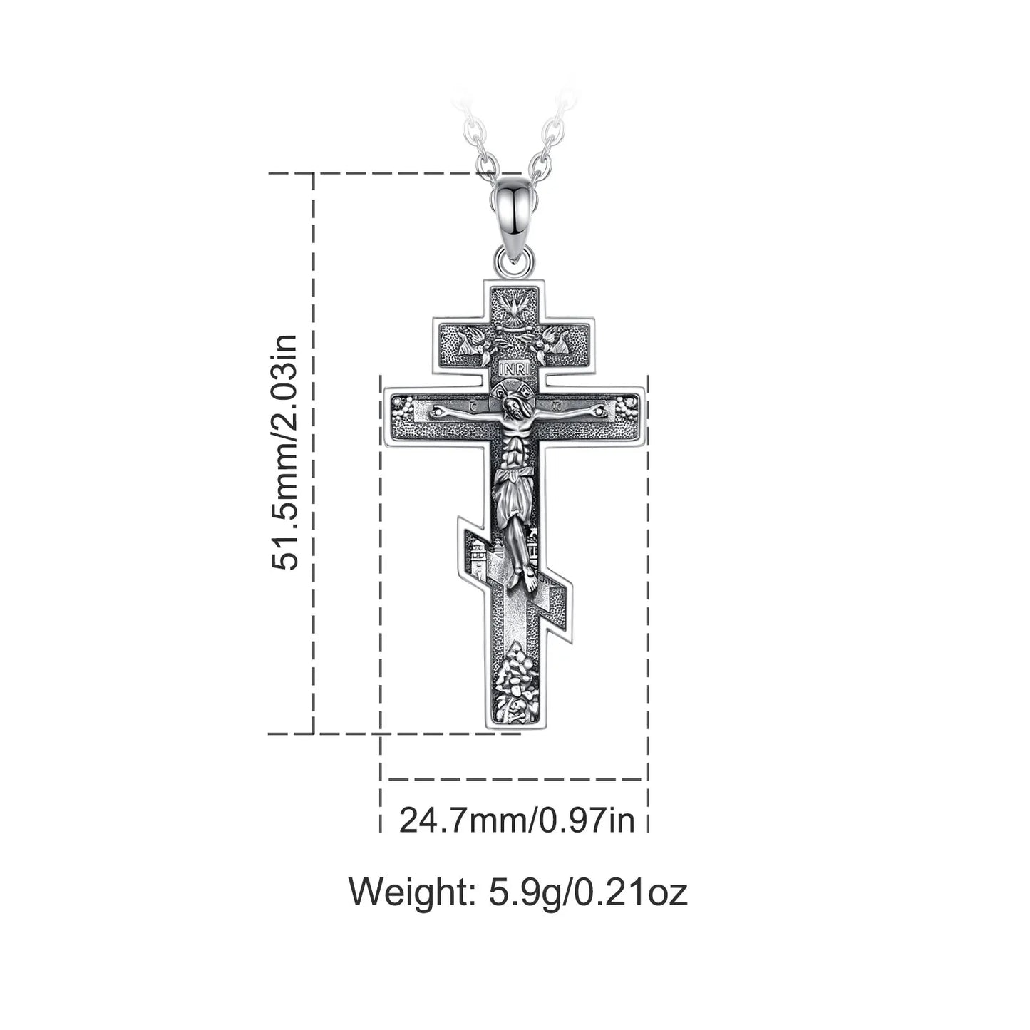 Eudora New 925 Sterling Silver Jesus Orthodox Cross Necklace – Cross Amulet Pendant | Christian Religious Jewelry Gift for Men