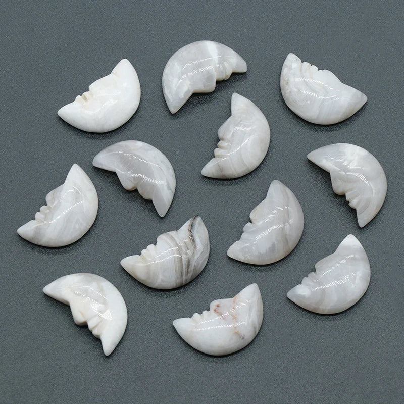 1x Hand-Carved Crystal Moon – 25×15×7 mm Mini Ornament (Multi-Stone Collection)