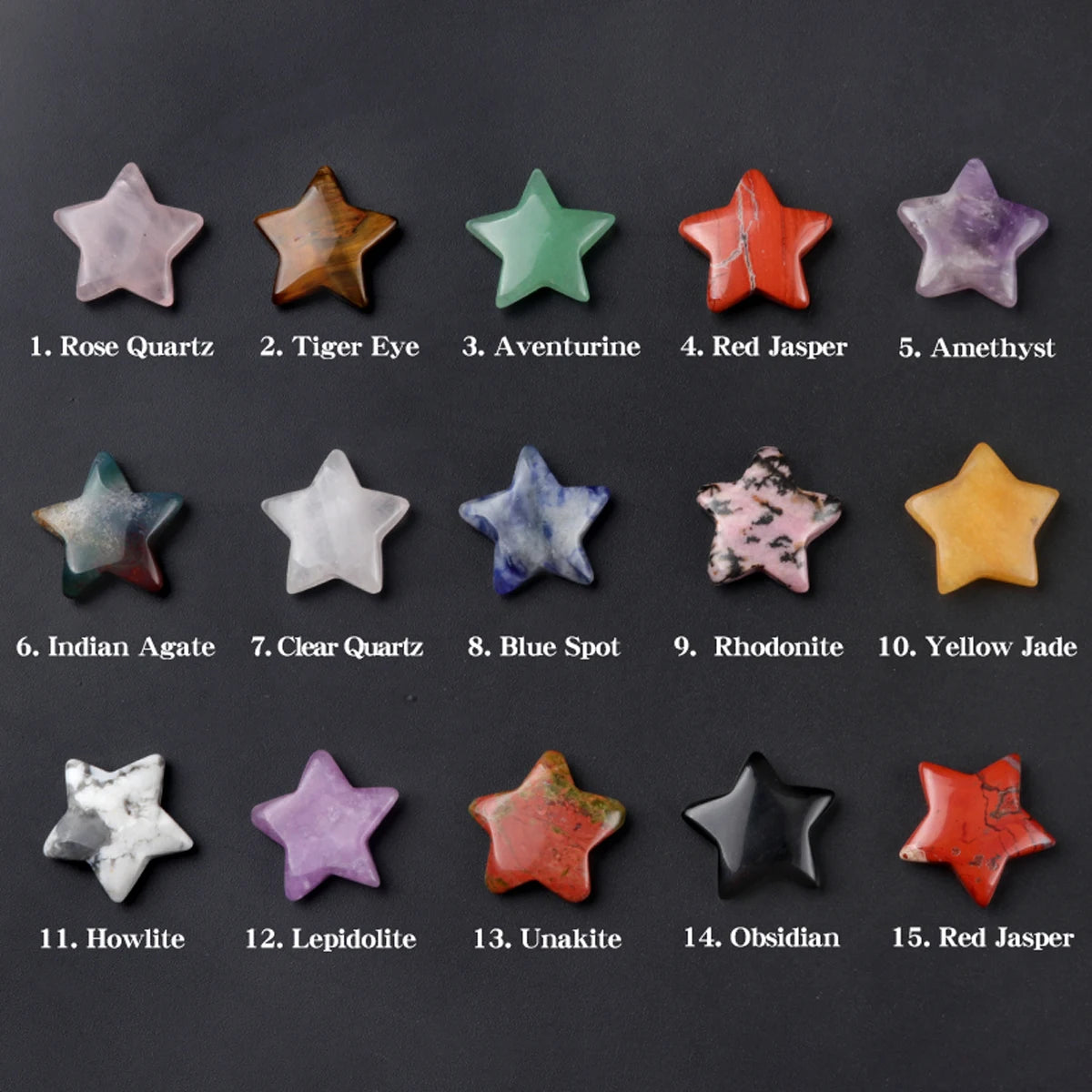 5x Five-Pointed Star Crystal Set – Multi-Stone Collection