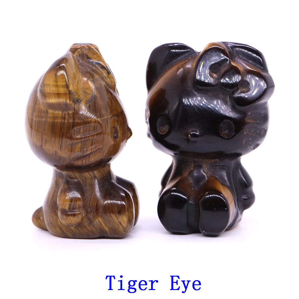 5x Hand-Carved Crystal “Hello Kitty” – 36×25×20 mm Cute Cartoon Cat (Multi-Stone Collection)