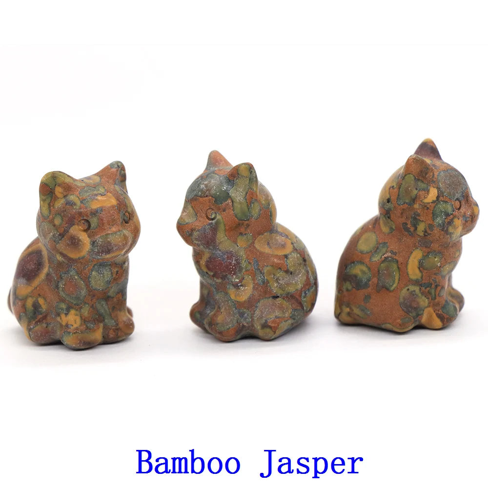 1x Hand-Carved Crystal Cat – 30 mm Mini Figurine (Multi-Stone Collection)