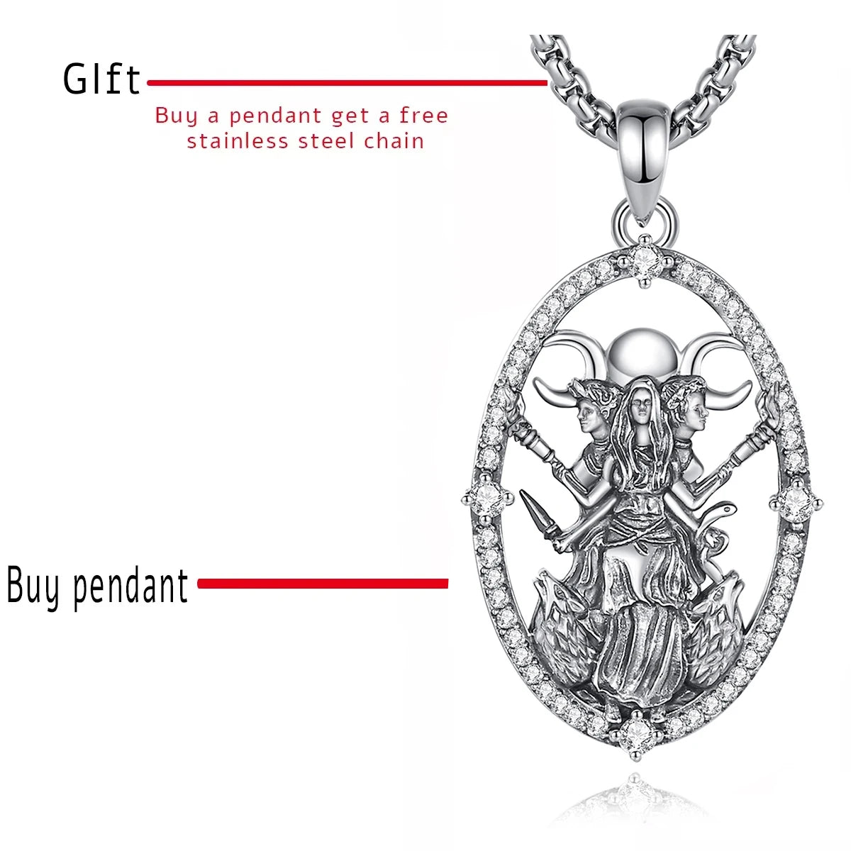 Collier Eudora en argent sterling 925, pendentif Hécate, déesse de la triple lune et amulette chien en zircon cubique | Bijou spirituel païen wiccan, cadeau pour femmes et hommes 