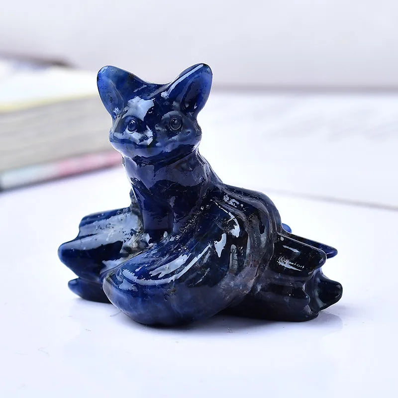 1x Nine‑Tailed Fox Crystal – 40 mm Carved Figurine (Multi‑Stone Collection)