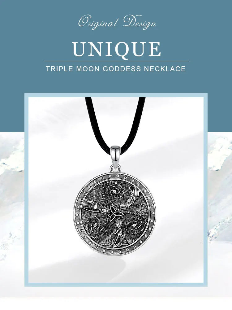Collier Eudora en argent sterling 925 représentant la triple déesse Hécate – Pendentif amulette Triquetra à nœud celtique | Bijou païen Wicca, cadeau pour femme 