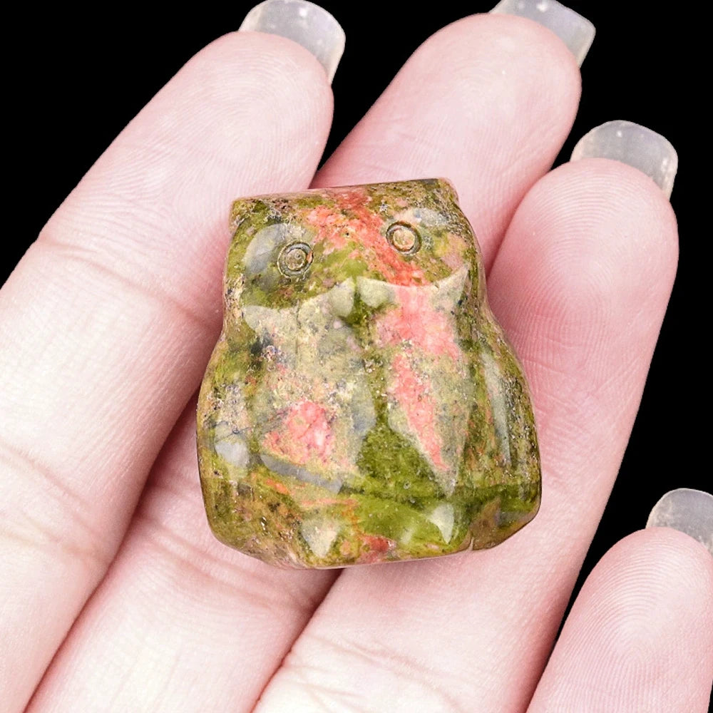 1x Hand-Carved Crystal Owl – 18×27 mm Mini Ornament (Multi-Stone Collection)