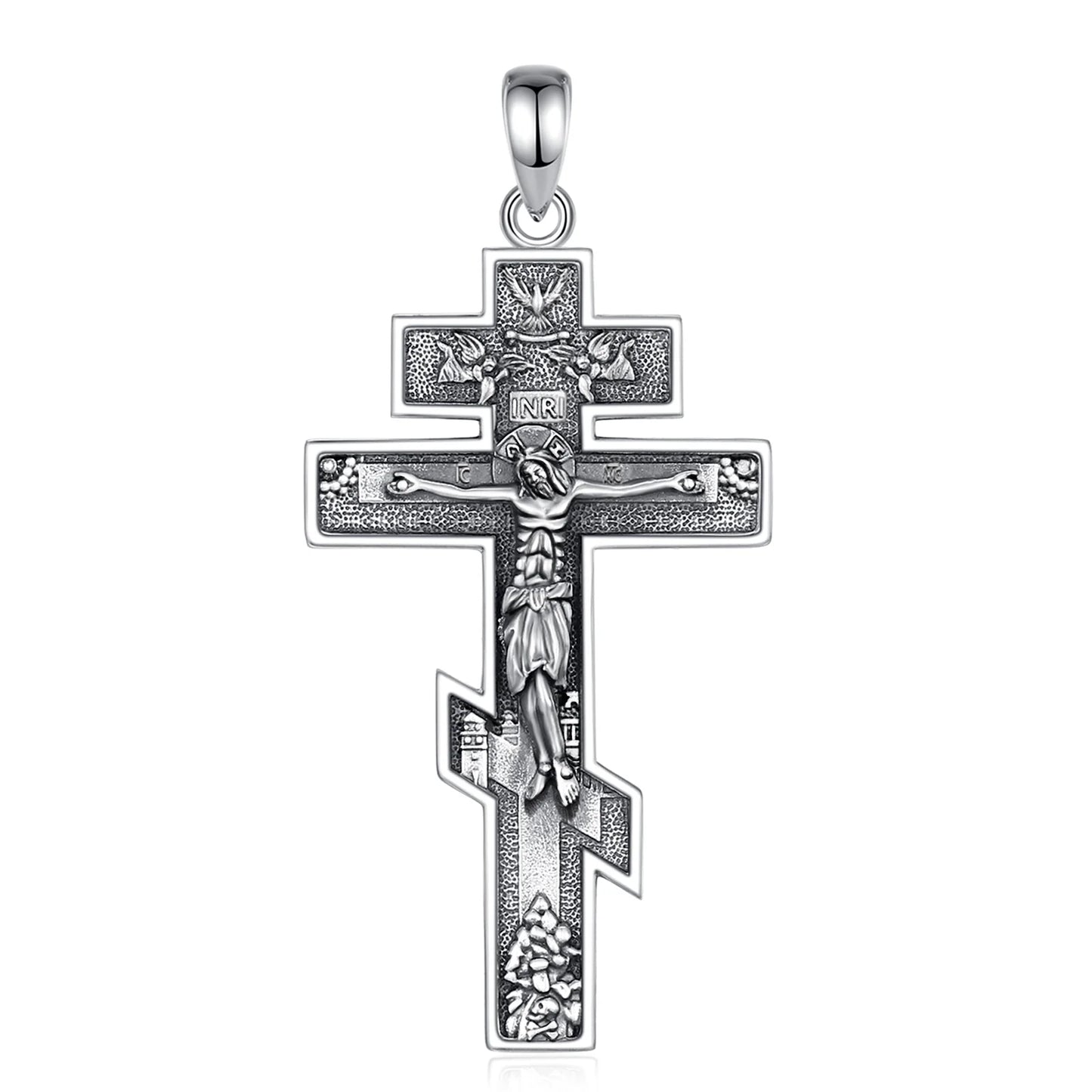 Collier Croix Orthodoxe Eudora en Argent Sterling 925 – Pendentif Crucifix de Jésus | Bijou religieux chrétien pour hommes et femmes 