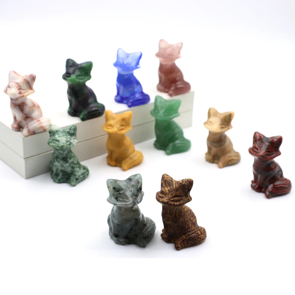 1x Hand-Carved Crystal Fox – 40 mm Figurine (Multi-Stone Collection)