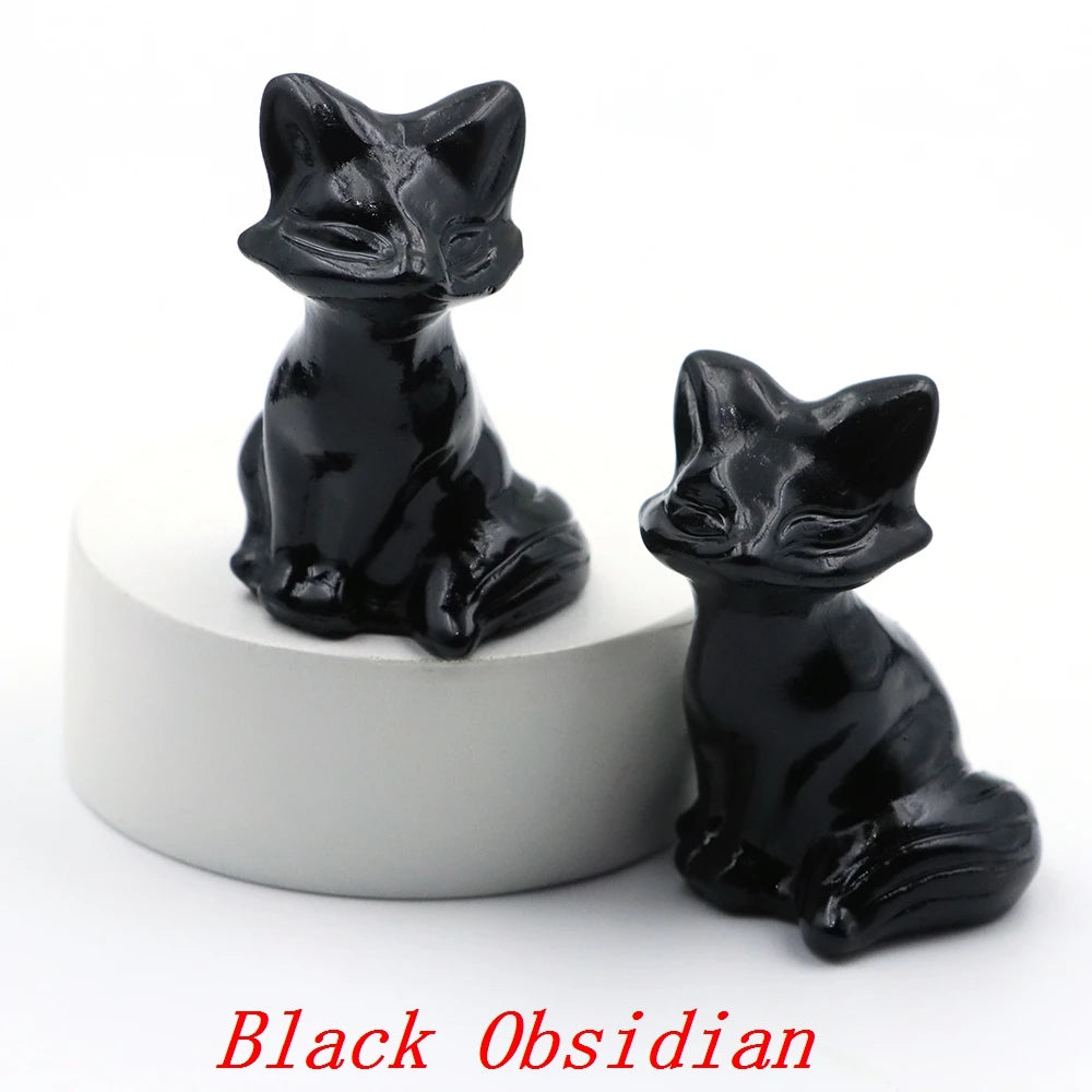 5x Hand-Carved Crystal Fox – 40 mm Figurine (Multi-Stone Collection)