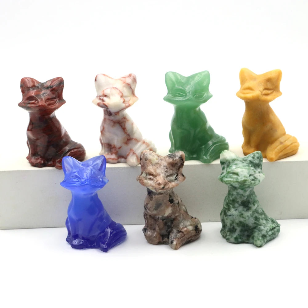 10x Hand-Carved Crystal Fox – 40 mm Figurine (Multi-Stone Collection)