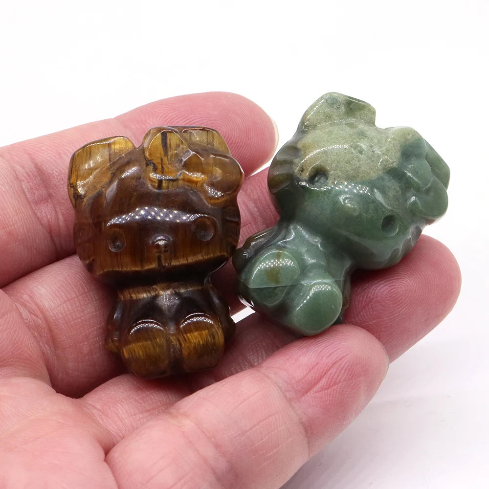 5x Hand-Carved Crystal “Hello Kitty” – 36×25×20 mm Cute Cartoon Cat (Multi-Stone Collection)
