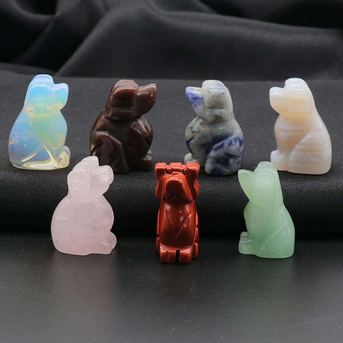1x Hand-Carved Crystal Dog – 27×17 mm Mini Figurine (Multi-Stone Collection)