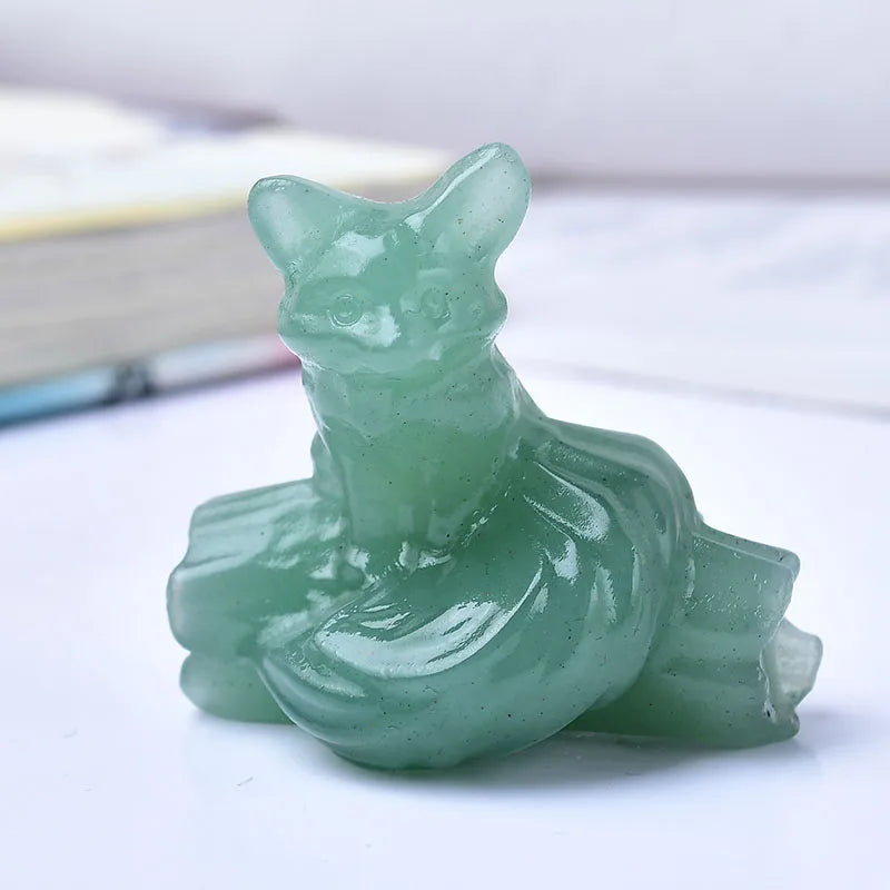 1x Nine‑Tailed Fox Crystal – 40 mm Carved Figurine (Multi‑Stone Collection)