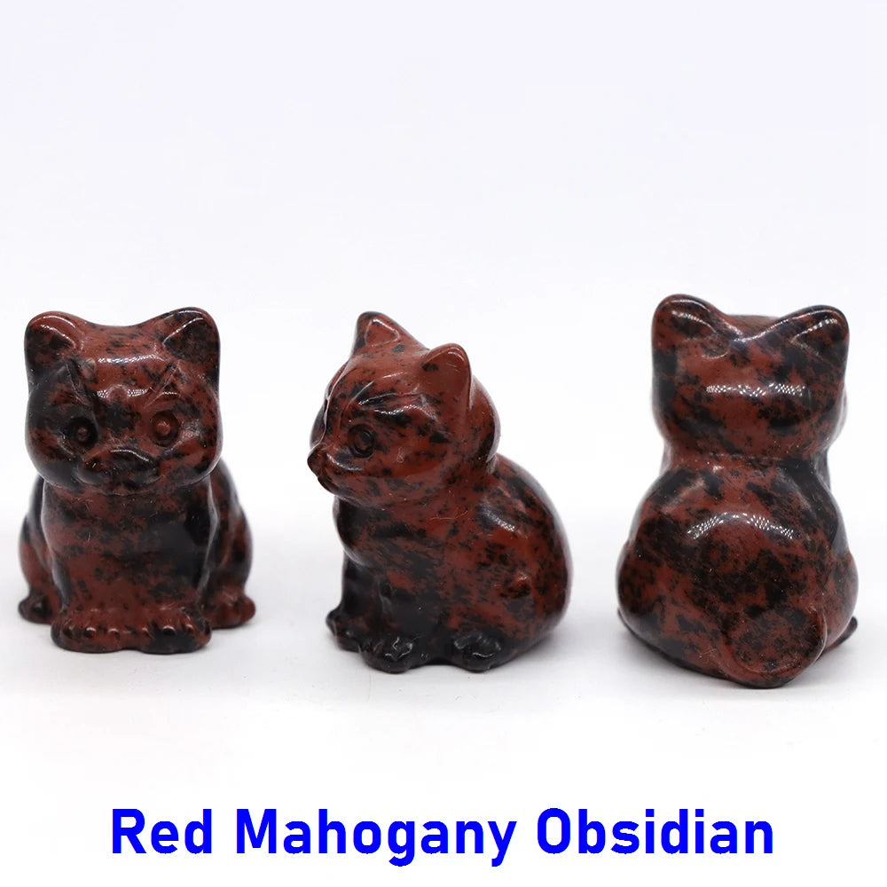 5x Hand-Carved Crystal Cat – 30 mm Mini Figurine (Multi-Stone Collection)