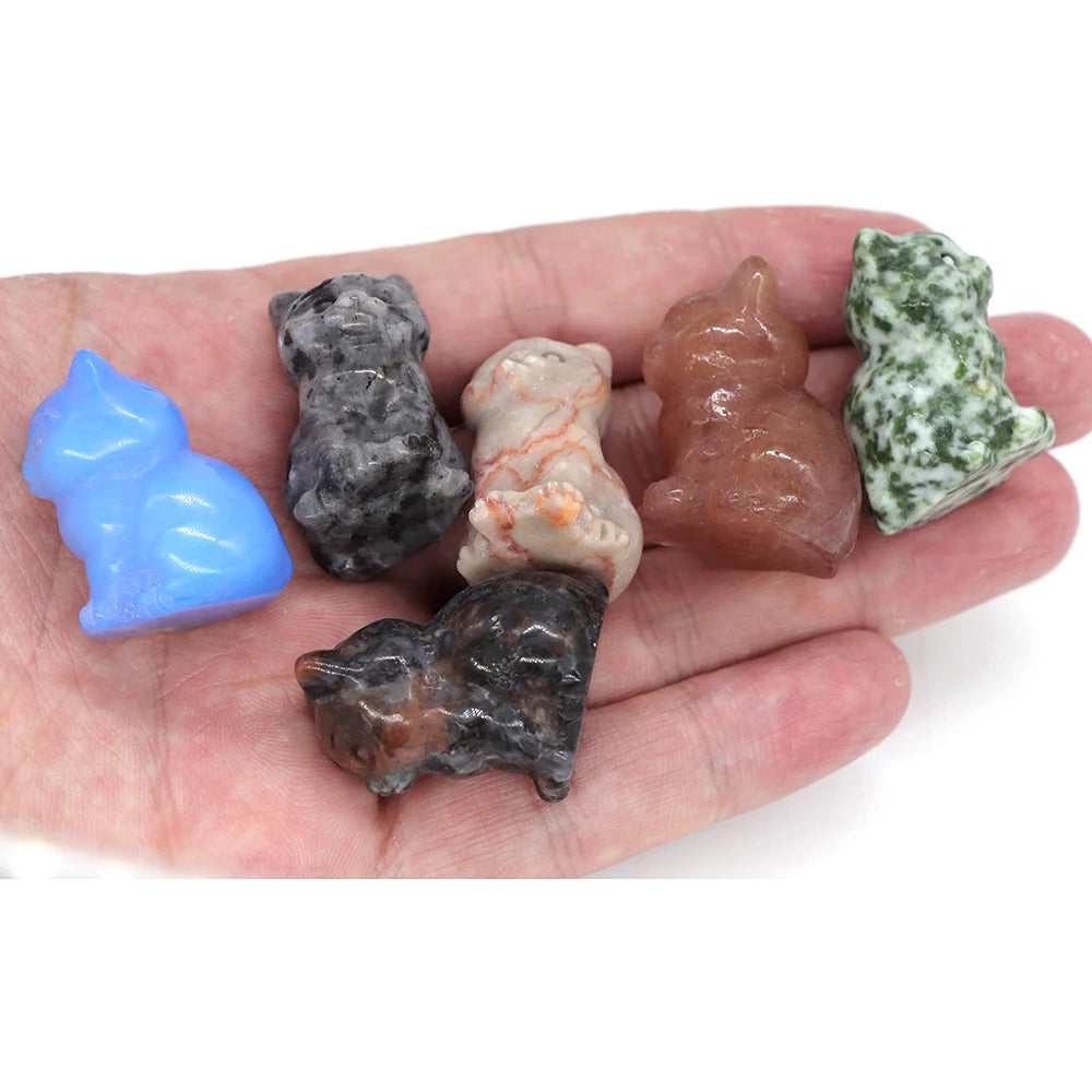 5x Hand-Carved Crystal Cat – 30 mm Mini Figurine (Multi-Stone Collection)