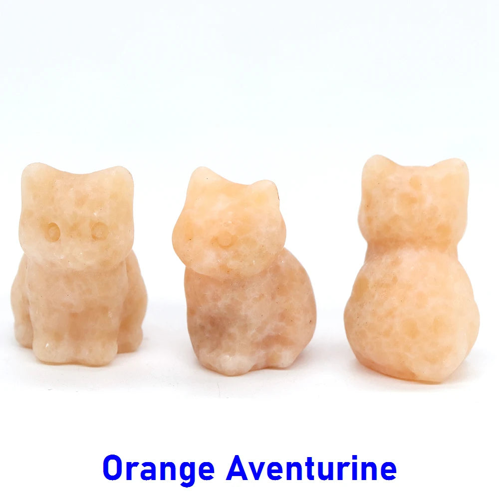 5x Hand-Carved Crystal Cat – 30 mm Mini Figurine (Multi-Stone Collection)