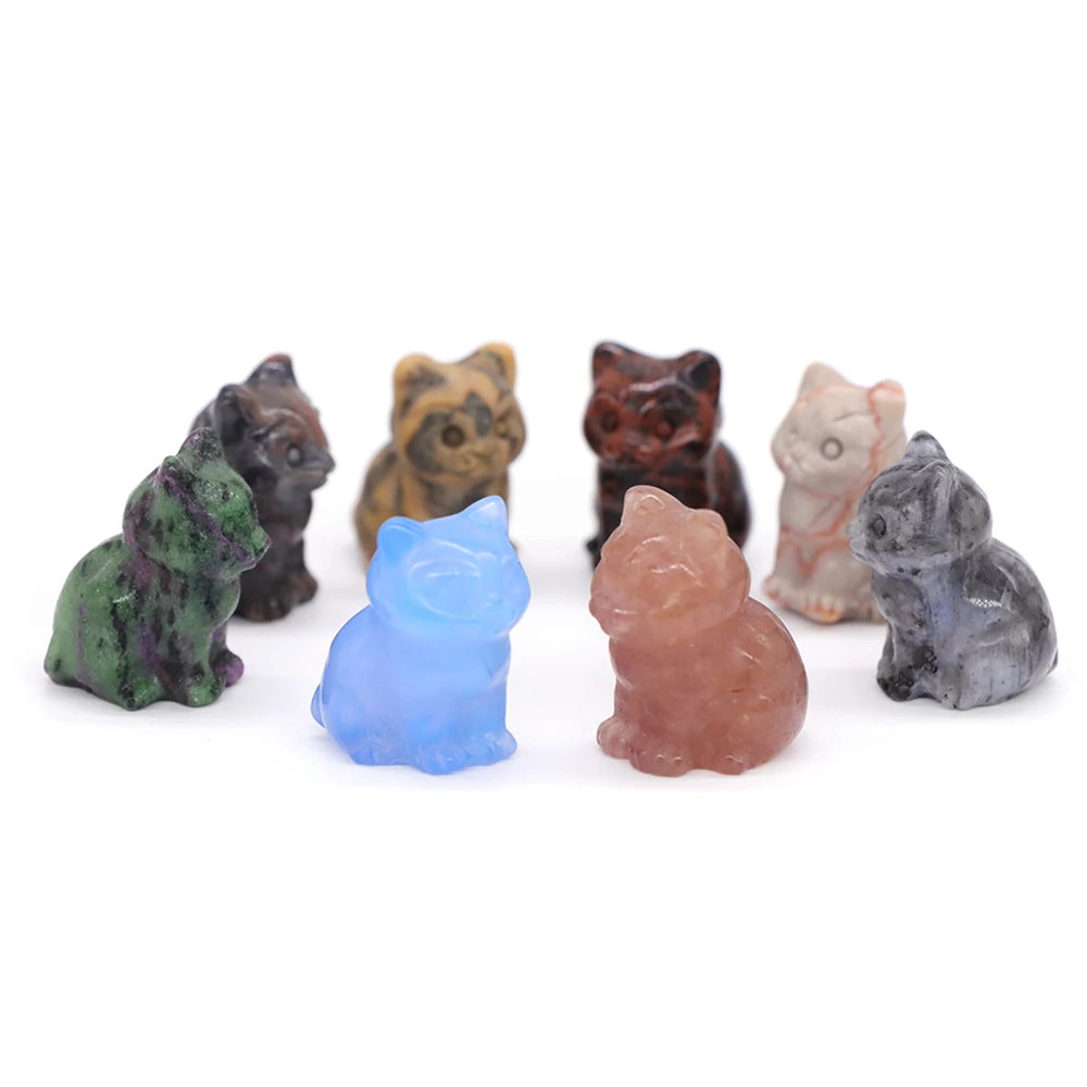 3x Hand-Carved Crystal Cat – 30 mm Mini Figurine (Multi-Stone Collection)