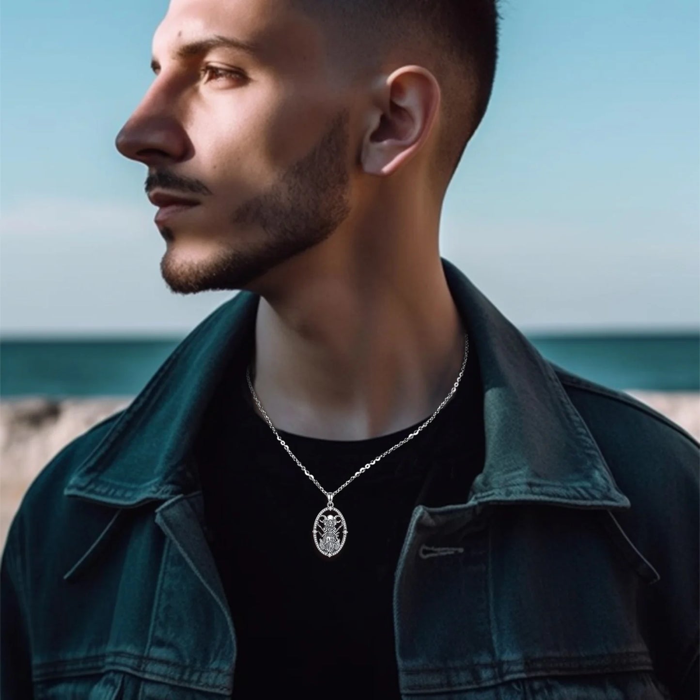 Collier Eudora en argent sterling 925, pendentif Hécate, déesse de la triple lune et amulette chien en zircon cubique | Bijou spirituel païen wiccan, cadeau pour femmes et hommes 