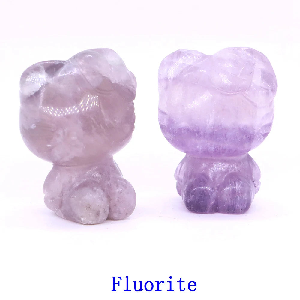1x Hand-Carved Crystal “Hello Kitty” – 36×25×20 mm Cute Cartoon Cat (Multi-Stone Collection)