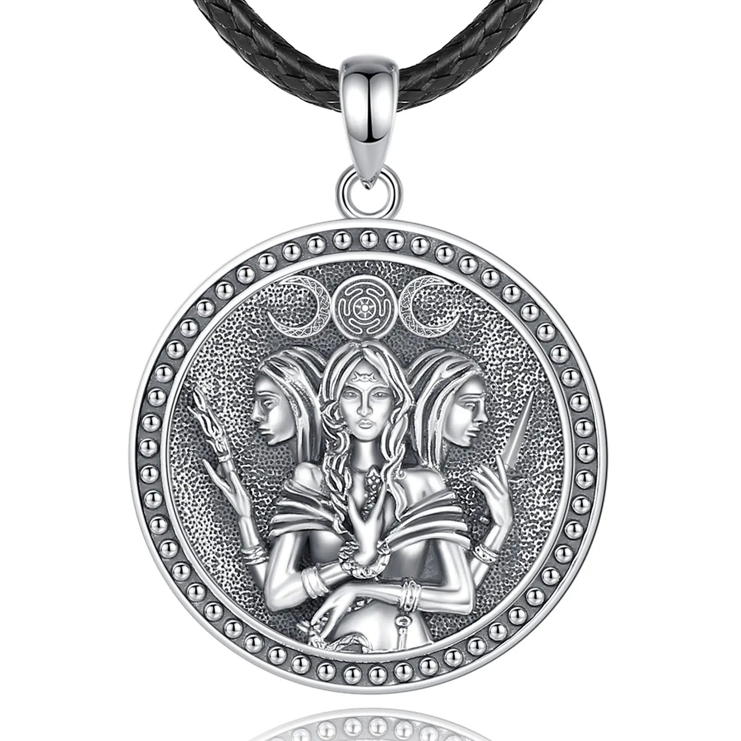 Collier Eudora en argent sterling 925, pendentif amulette Hécate, triple lune | Bijou païen wiccan, cadeau pour femme 