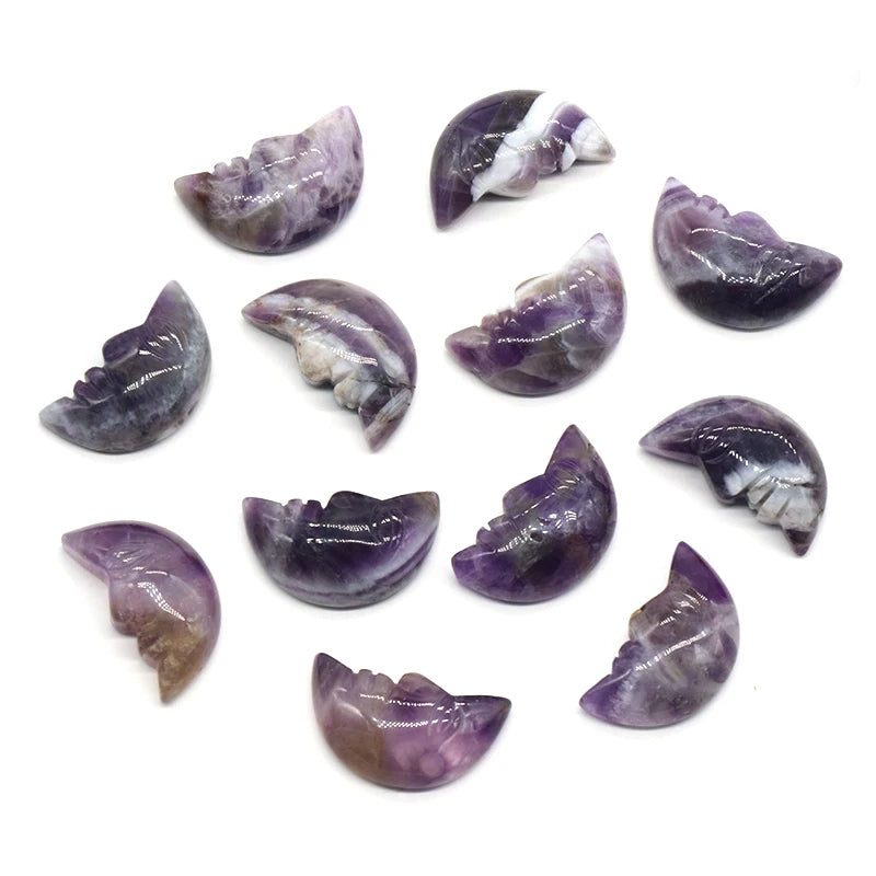 1x Hand-Carved Crystal Moon – 25×15×7 mm Mini Ornament (Multi-Stone Collection)