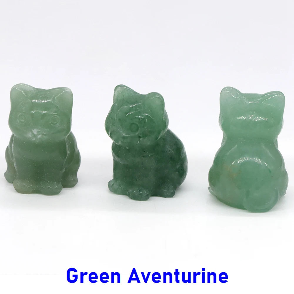 1x Hand-Carved Crystal Cat – 30 mm Mini Figurine (Multi-Stone Collection)