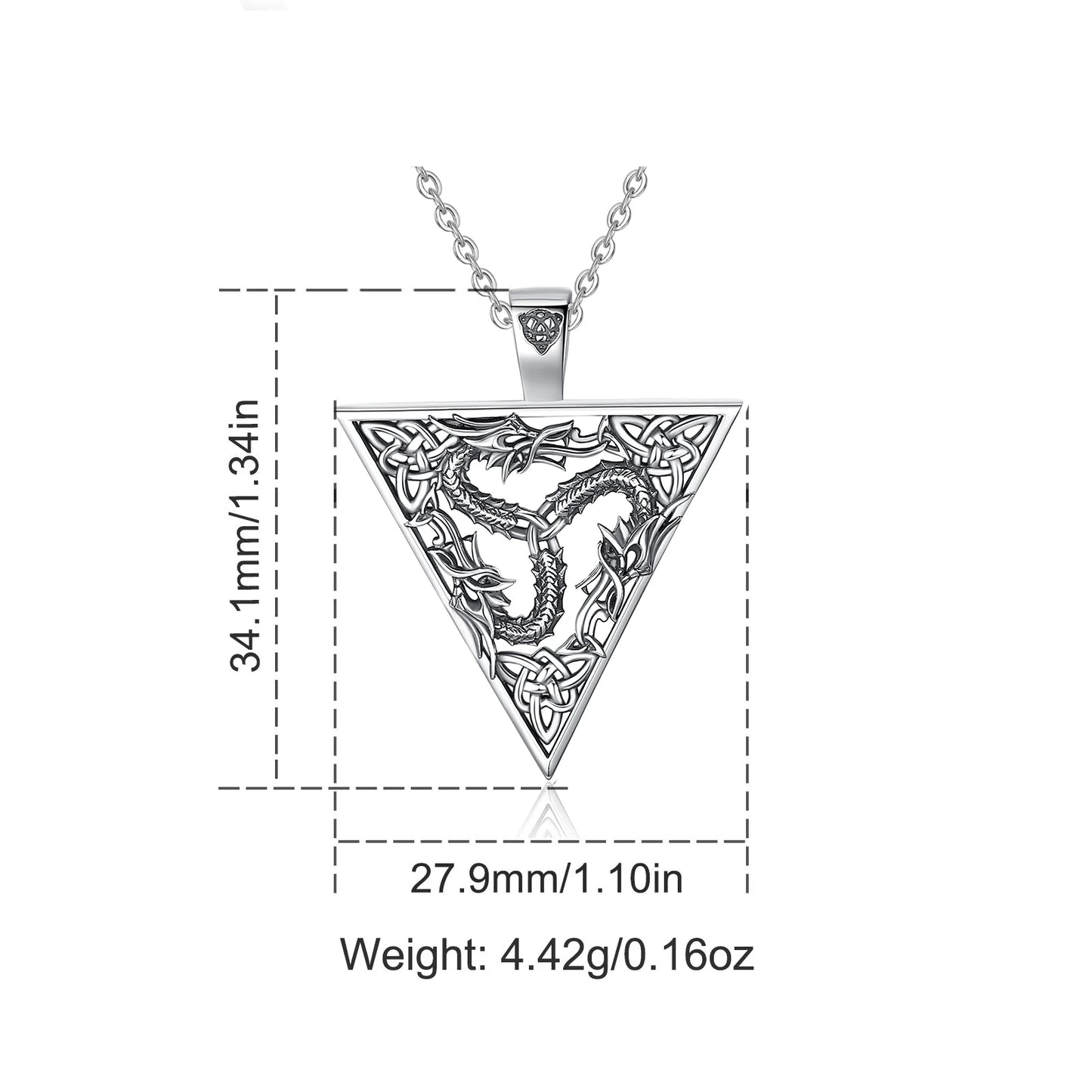 Collier Dragon en argent sterling 925 Eudora – Pendentif amulette Triquetra en spirale à nœud celtique | Bijou païen Wicca, cadeau pour femmes et hommes 
