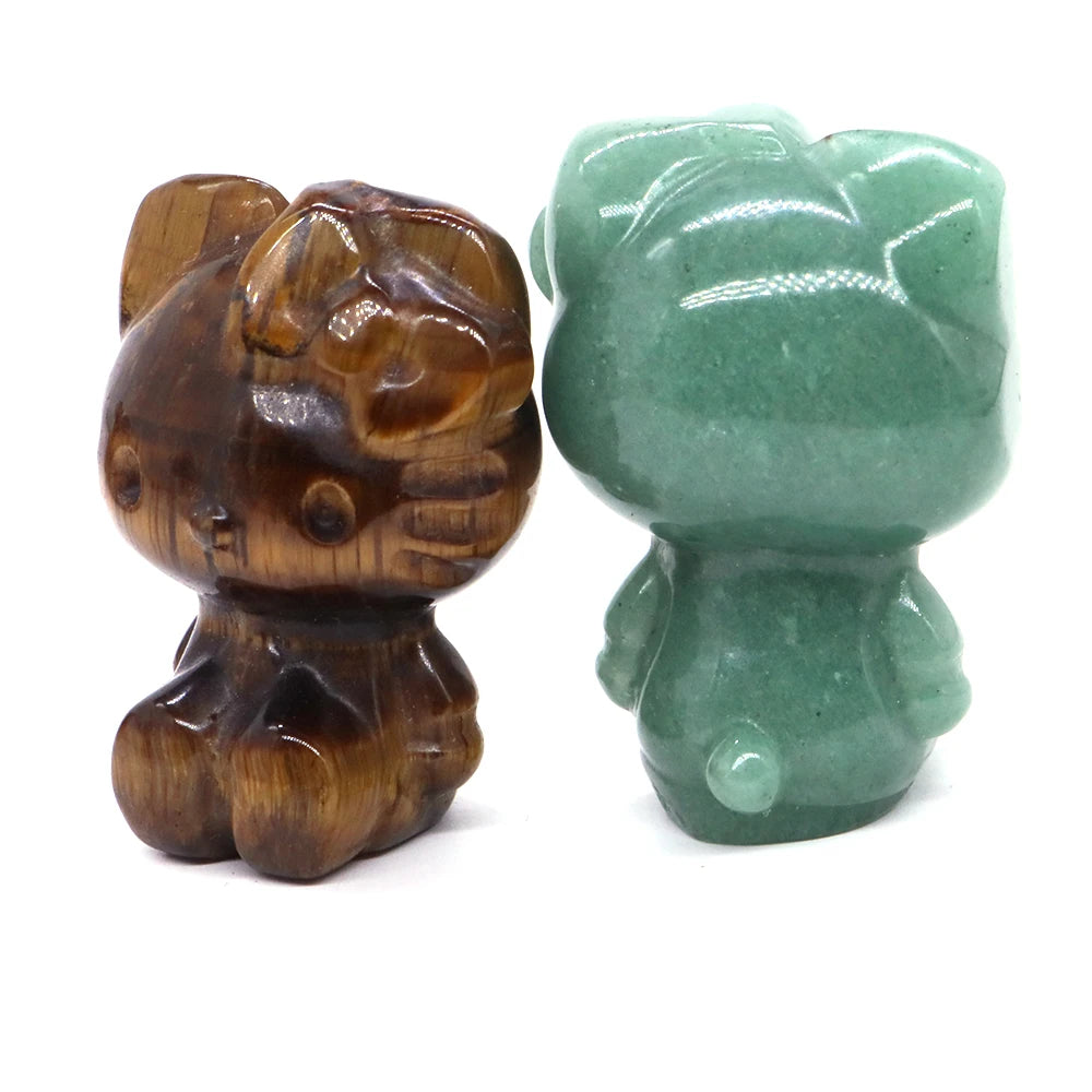 5x Hand-Carved Crystal “Hello Kitty” – 36×25×20 mm Cute Cartoon Cat (Multi-Stone Collection)