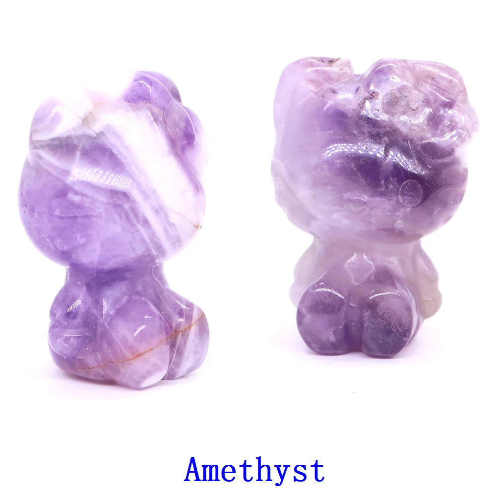 1x Hand-Carved Crystal “Hello Kitty” – 36×25×20 mm Cute Cartoon Cat (Multi-Stone Collection)