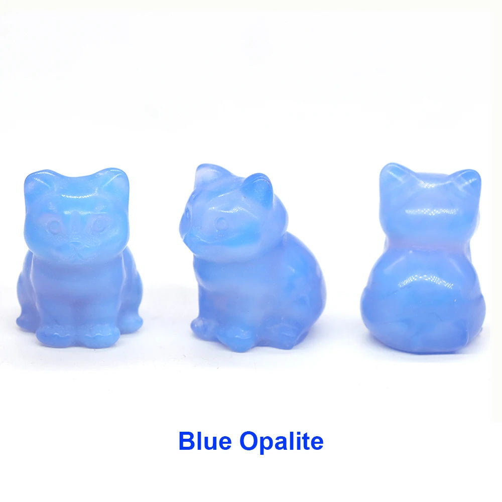 10x Hand-Carved Crystal Cat – 30 mm Mini Figurine (Multi-Stone Collection)