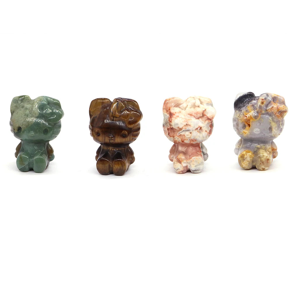 1x Hand-Carved Crystal “Hello Kitty” – 36×25×20 mm Cute Cartoon Cat (Multi-Stone Collection)