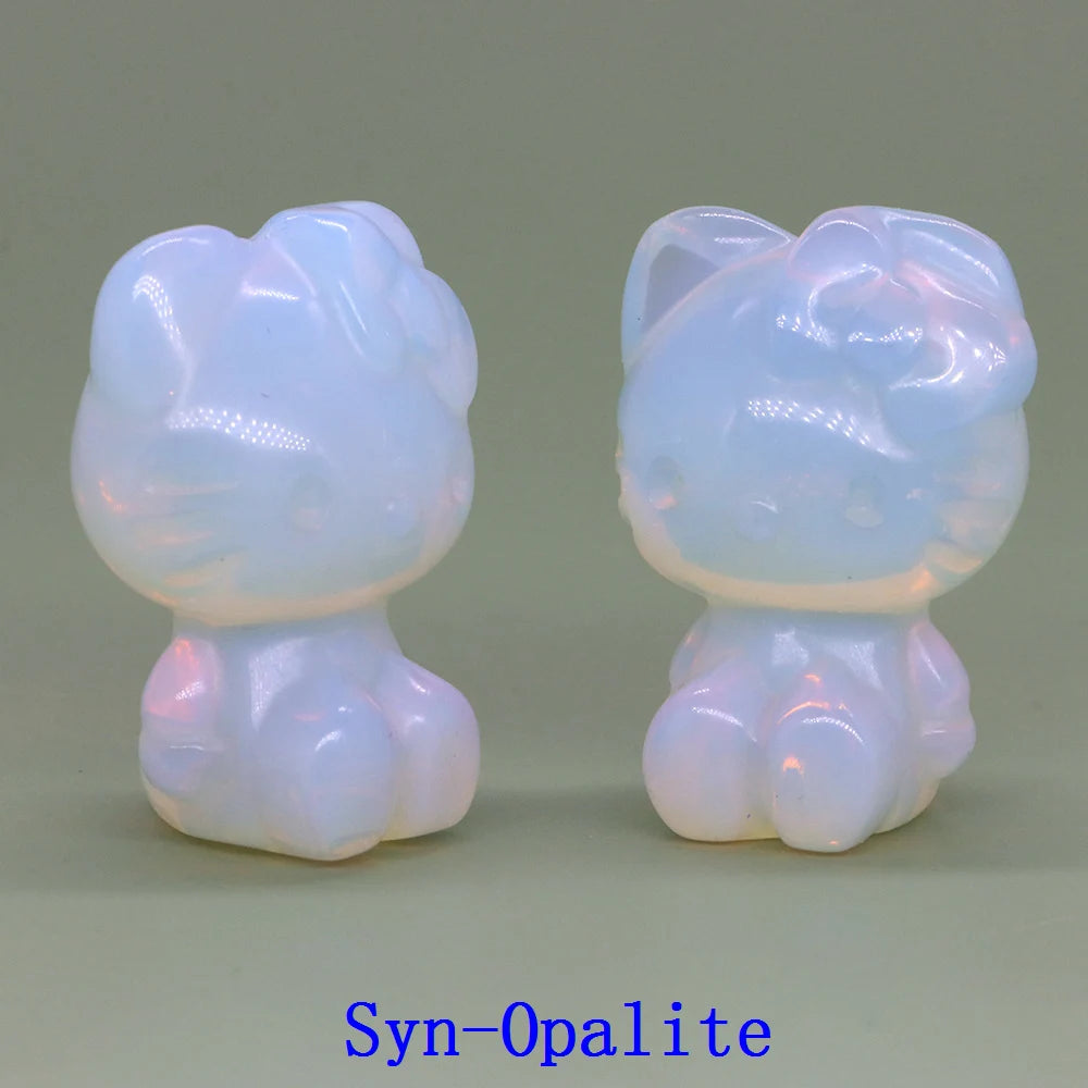 1x Hand-Carved Crystal “Hello Kitty” – 36×25×20 mm Cute Cartoon Cat (Multi-Stone Collection)