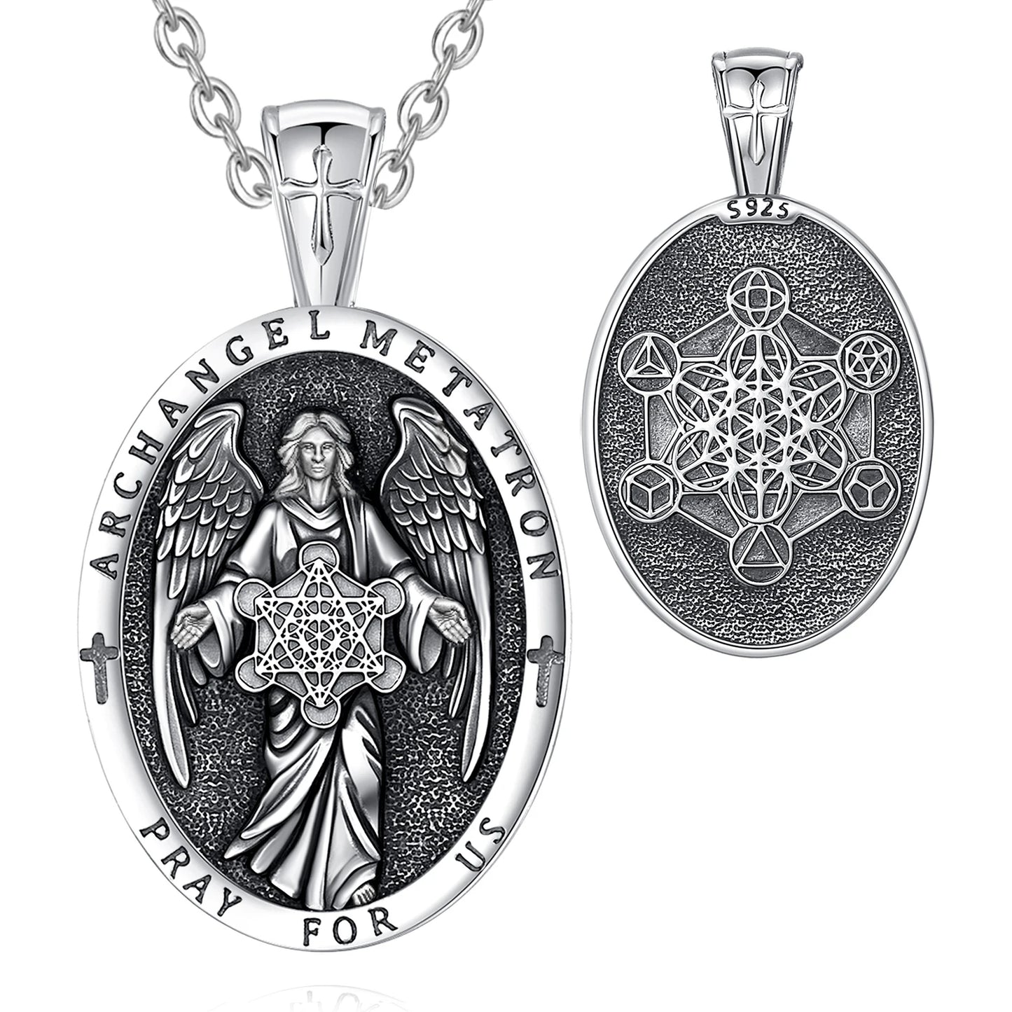 Eudora Sterling Silver Archangel Metatron’s Cube Necklace – Angel Seal Sacred Geometry Amulet Pendant | Religious Jewelry Gift for Men