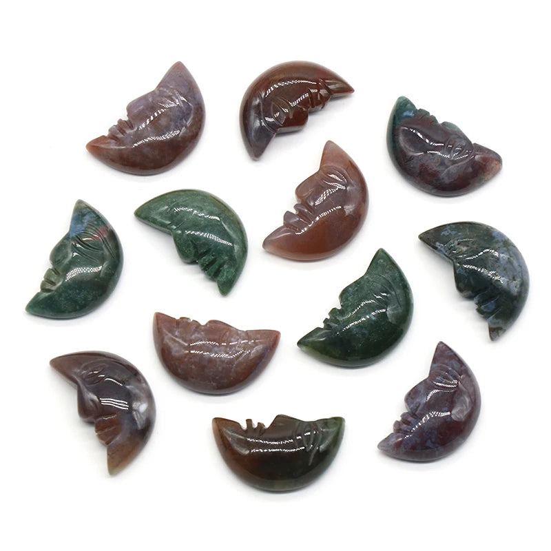 1x Hand-Carved Crystal Moon – 25×15×7 mm Mini Ornament (Multi-Stone Collection)