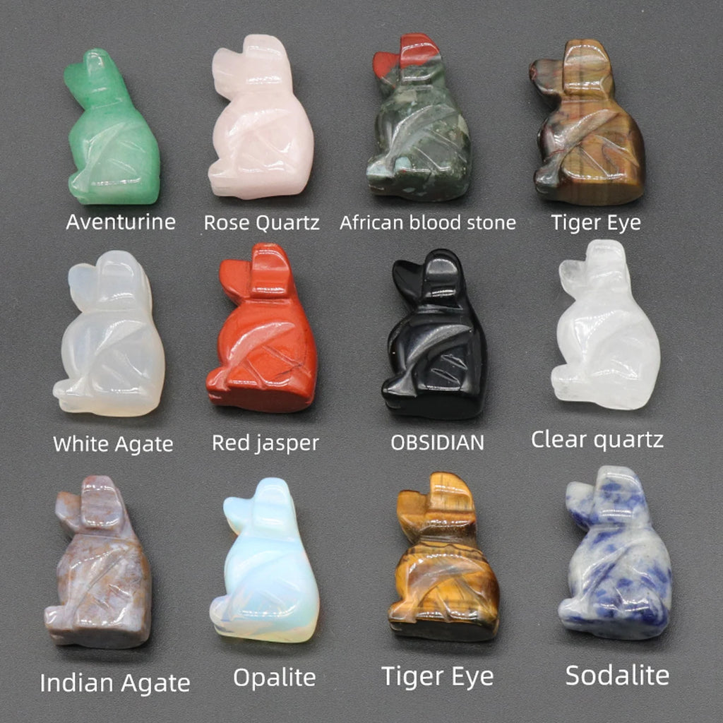 1x Hand-Carved Crystal Dog – 27×17 mm Mini Figurine (Multi-Stone Collection)