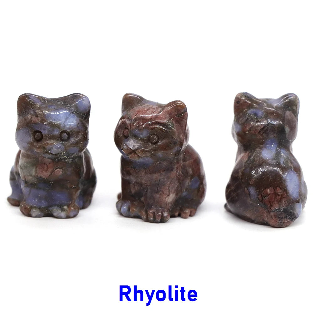1x Hand-Carved Crystal Cat – 30 mm Mini Figurine (Multi-Stone Collection)