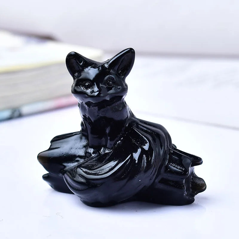1x Nine‑Tailed Fox Crystal – 40 mm Carved Figurine (Multi‑Stone Collection)