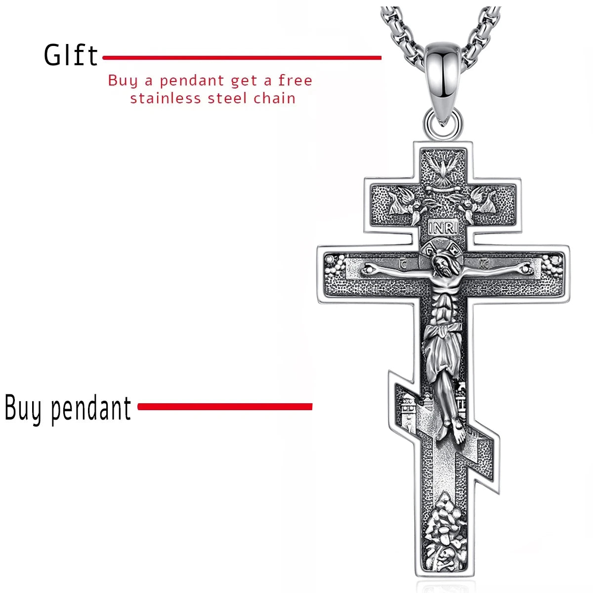 Collier Croix Orthodoxe Eudora en Argent Sterling 925 – Pendentif Crucifix de Jésus | Bijou religieux chrétien pour hommes et femmes 