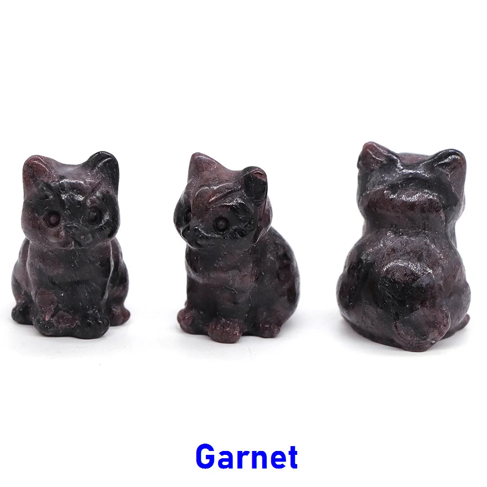 5x Hand-Carved Crystal Cat – 30 mm Mini Figurine (Multi-Stone Collection)