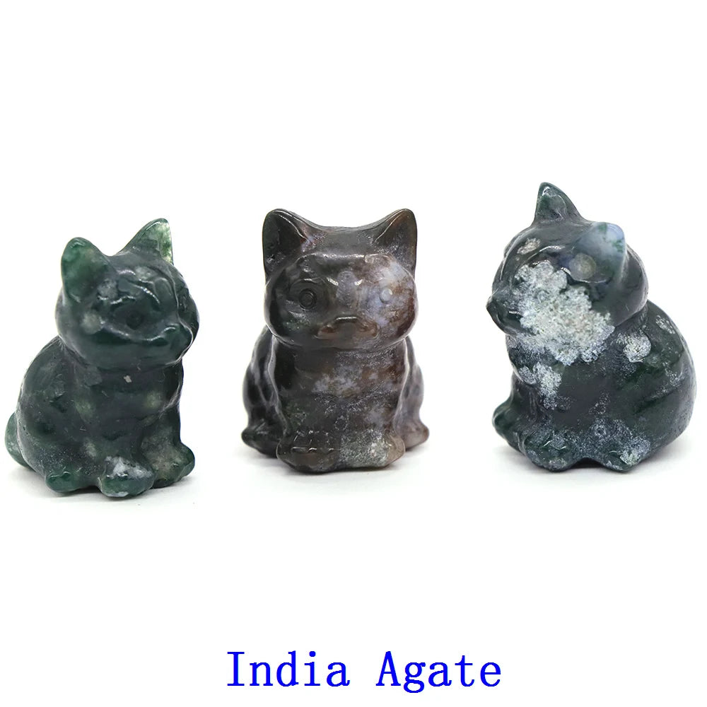 20x Hand-Carved Crystal Cat – 30 mm Mini Figurine (Multi-Stone Collection)
