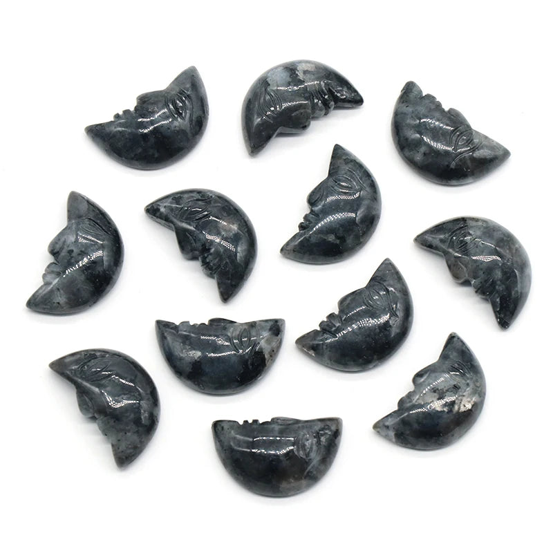 1x Hand-Carved Crystal Moon – 25×15×7 mm Mini Ornament (Multi-Stone Collection)