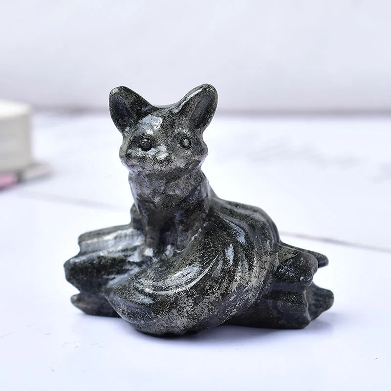 1x Nine‑Tailed Fox Crystal – 40 mm Carved Figurine (Multi‑Stone Collection)