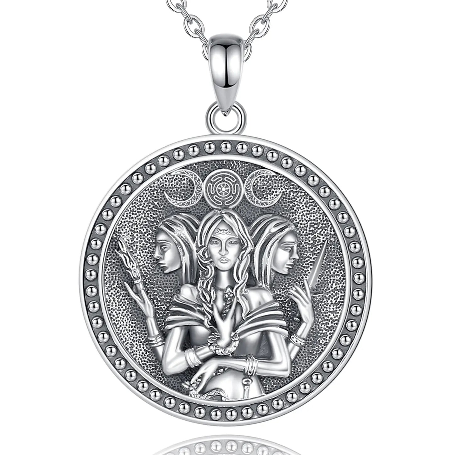 Collier Eudora en argent sterling 925, pendentif amulette Hécate, triple lune | Bijou païen wiccan, cadeau pour femme 