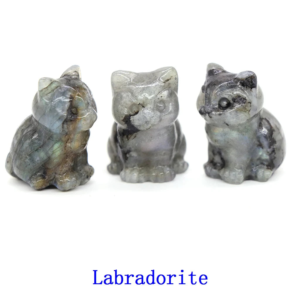 10x Hand-Carved Crystal Cat – 30 mm Mini Figurine (Multi-Stone Collection)