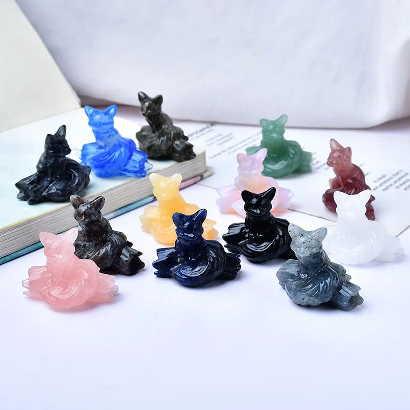 1x Nine‑Tailed Fox Crystal – 40 mm Carved Figurine (Multi‑Stone Collection)